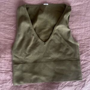 Olive Green Ribbed Athletic Tank